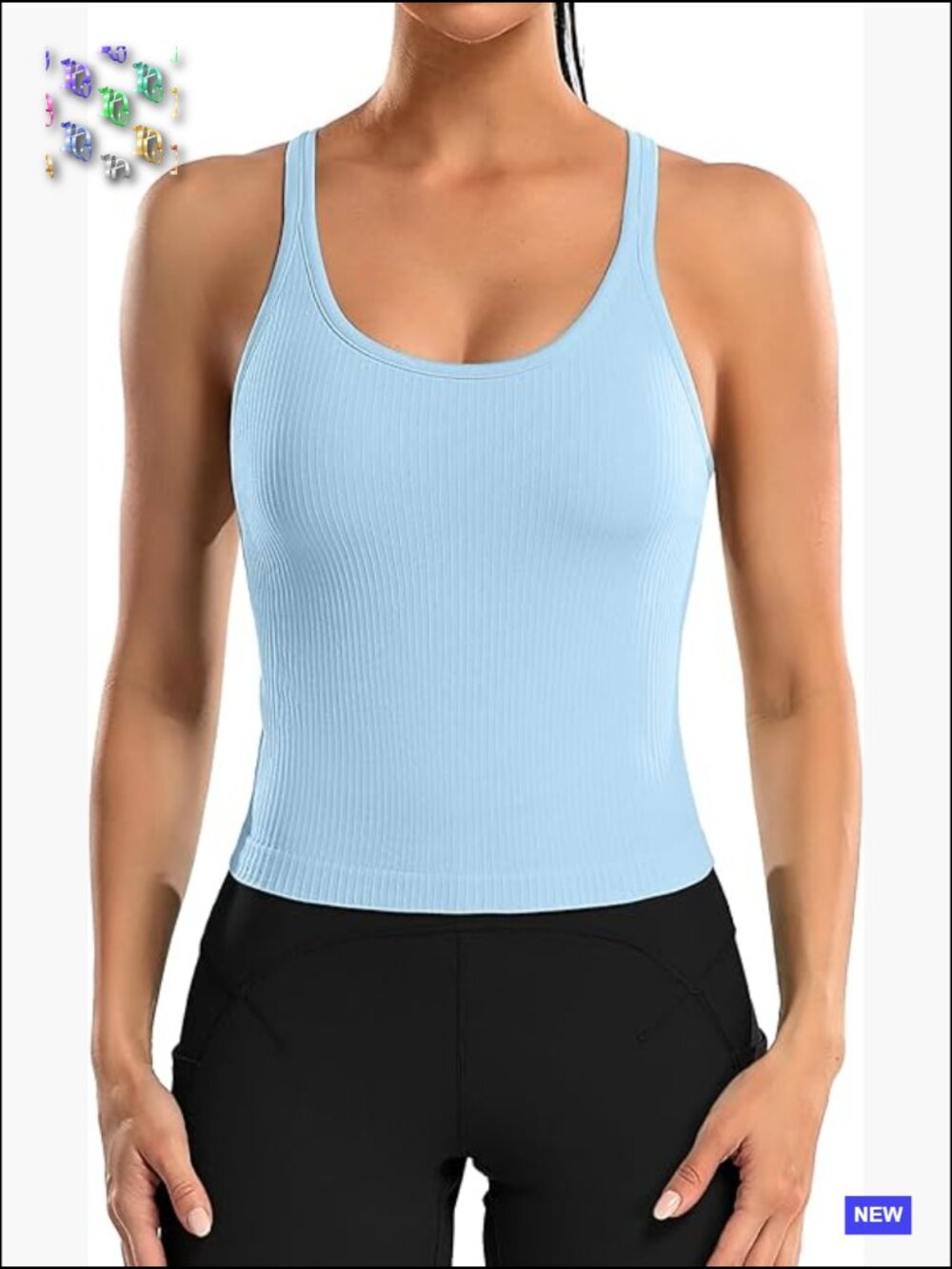 Ribbed Workout Crop Top with Built in Bra Racerback Yoga Tank Tight Fit